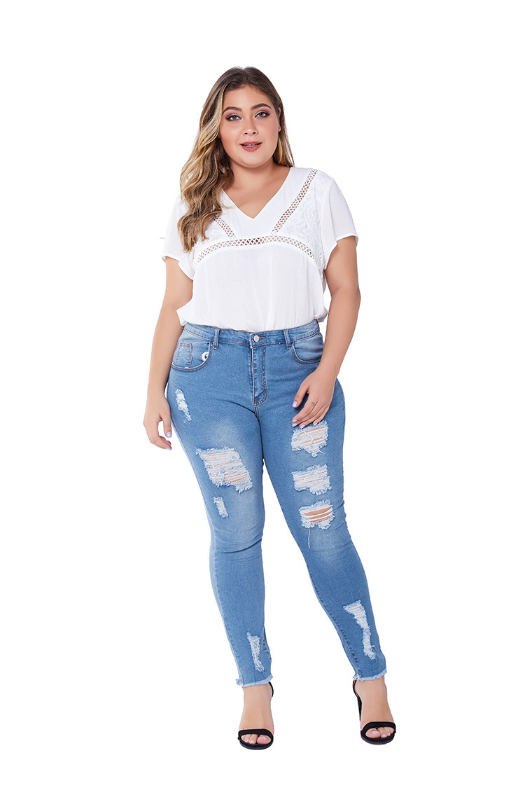 SZ60196 high rise skinny jeans destructed Denim